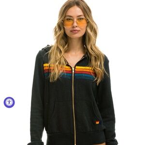 Charcoal Aviator Nation Striped Zip up Sweater size small